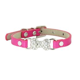 Cute Cat Traction Rope Crystal Diamond Bone Pet Collar (Option: Rose Red-S)