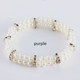 Pet Supplies Two Row Pearl Necklace With Elastic (Option: Purple-S)