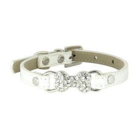 Cute Cat Traction Rope Crystal Diamond Bone Pet Collar (Option: White-S)