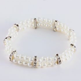 Pet Supplies Two Row Pearl Necklace With Elastic (Option: White-M)